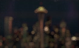 雨打玻璃城市夜景实拍
