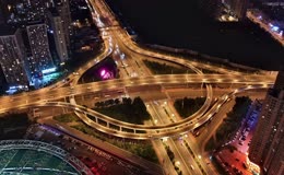 夜晚城市环形高架路网延时