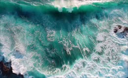 高空俯视海岸翻涌海浪